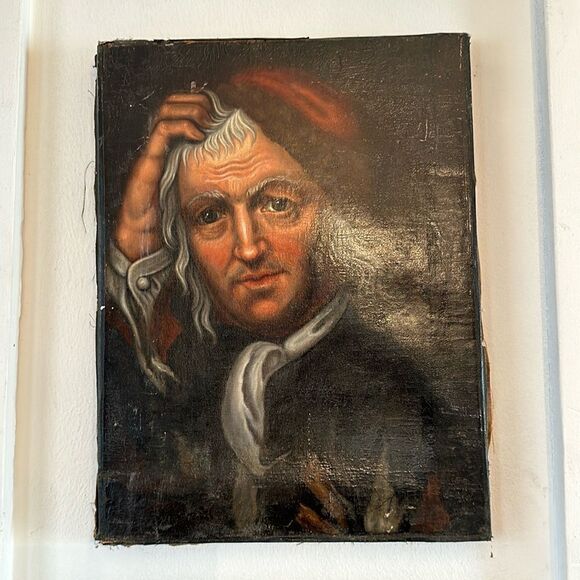 Vintage Old World Man With The Red Cap Painting - Picture 1 of 8